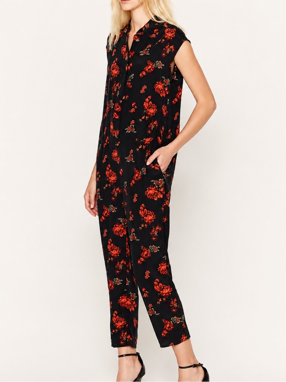 Equipment Femme Layton 100% Silk Floral Jumpsuit Size Small Sleeveless Cropped
